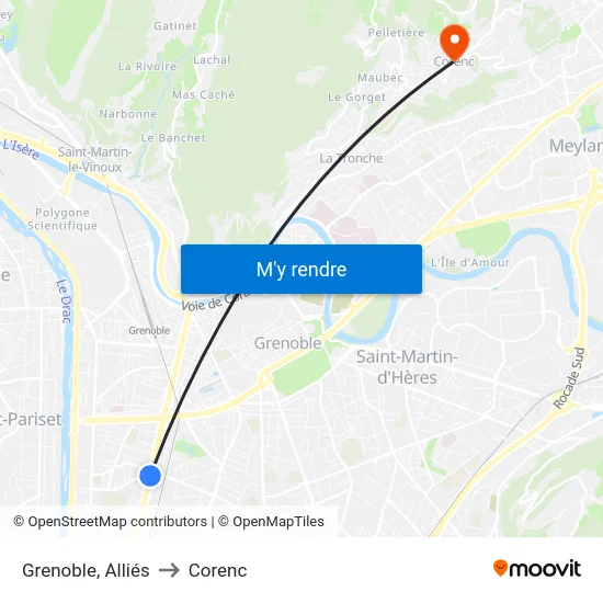 Grenoble, Alliés to Corenc map