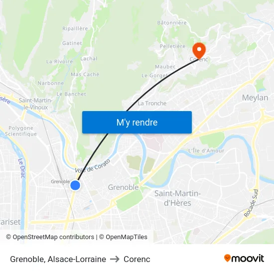 Grenoble, Alsace-Lorraine to Corenc map