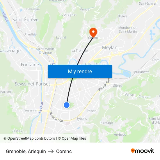 Grenoble, Arlequin to Corenc map