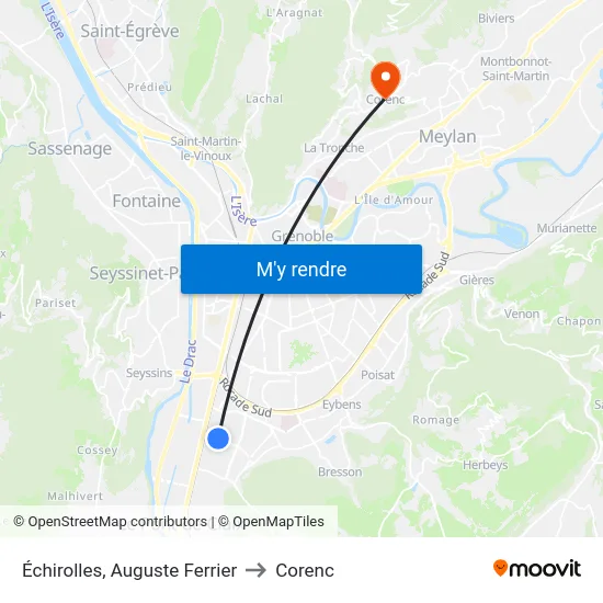 Échirolles, Auguste Ferrier to Corenc map