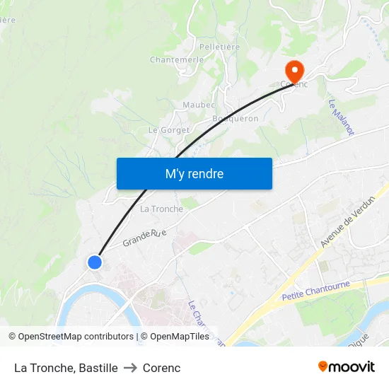 La Tronche, Bastille to Corenc map