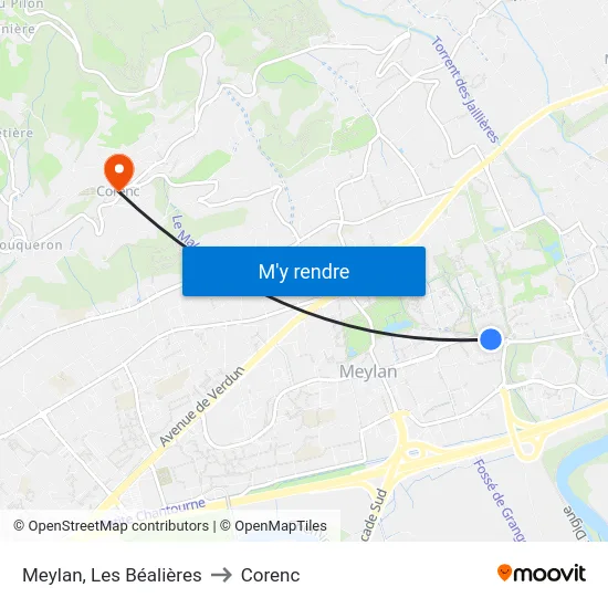 Meylan, Les Béalières to Corenc map