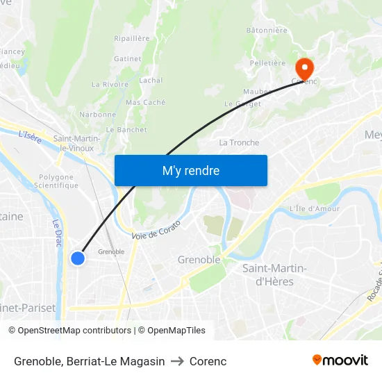 Grenoble, Berriat-Le Magasin to Corenc map
