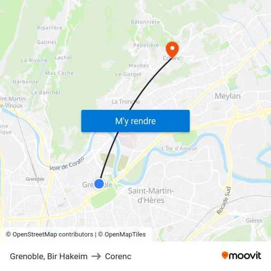 Grenoble, Bir Hakeim to Corenc map