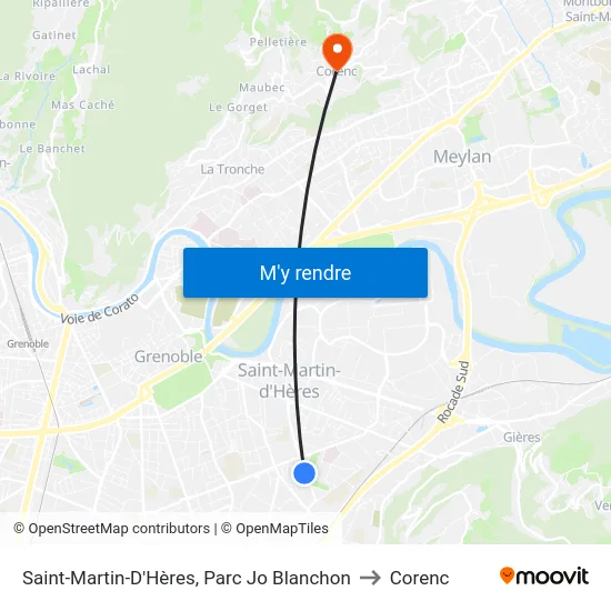 Saint-Martin-D'Hères, Parc Jo Blanchon to Corenc map