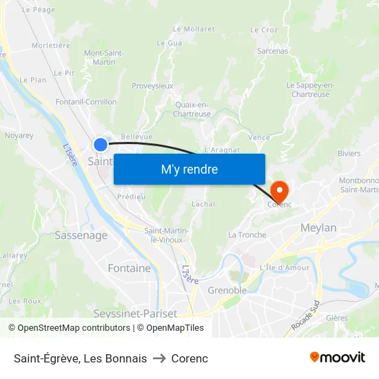 Saint-Égrève, Les Bonnais to Corenc map