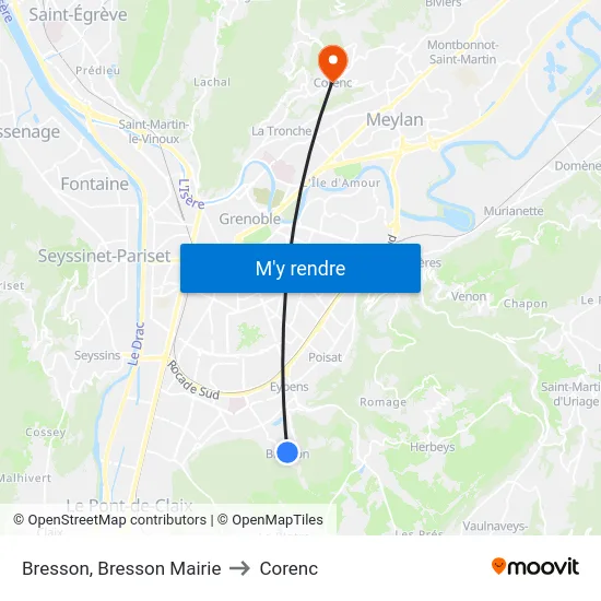 Bresson, Bresson Mairie to Corenc map