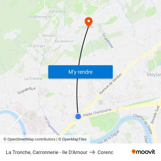 La Tronche, Carronnerie - Ile D'Amour to Corenc map
