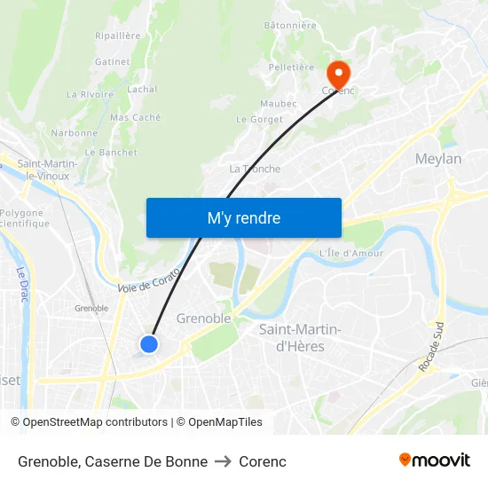 Grenoble, Caserne De Bonne to Corenc map