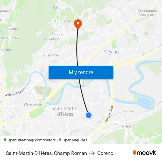 Saint-Martin-D'Hères, Champ Roman to Corenc map