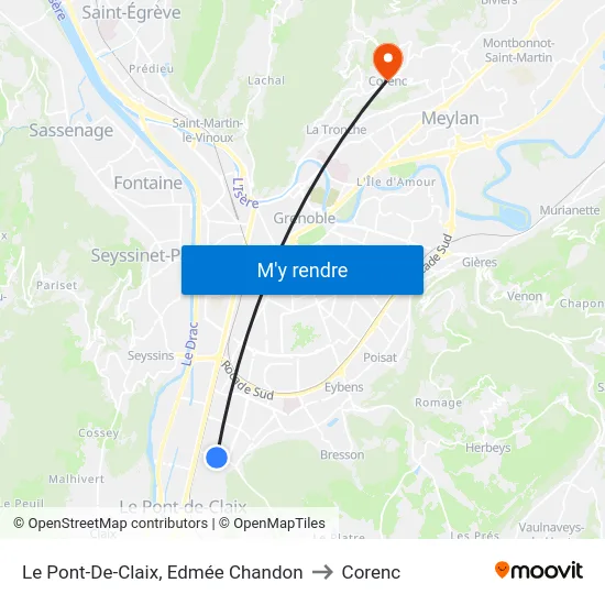 Le Pont-De-Claix, Edmée Chandon to Corenc map