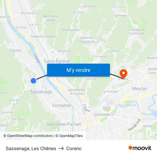 Sassenage, Les Chênes to Corenc map