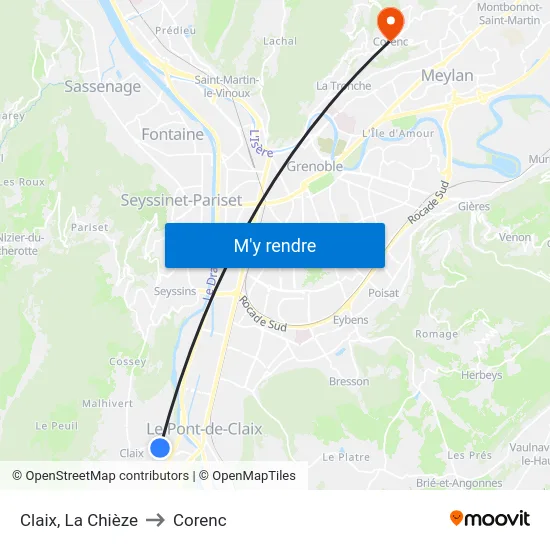 Claix, La Chièze to Corenc map