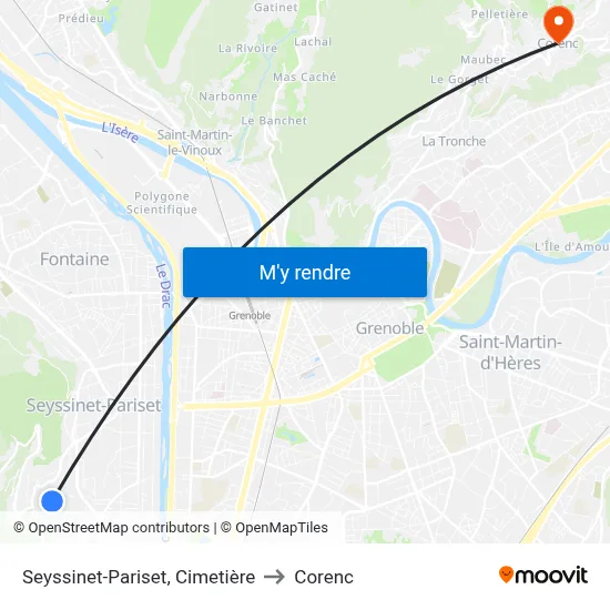 Seyssinet-Pariset, Cimetière to Corenc map