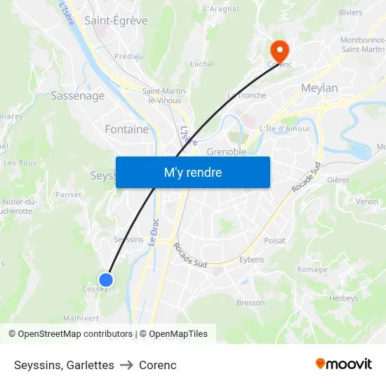 Seyssins, Garlettes to Corenc map
