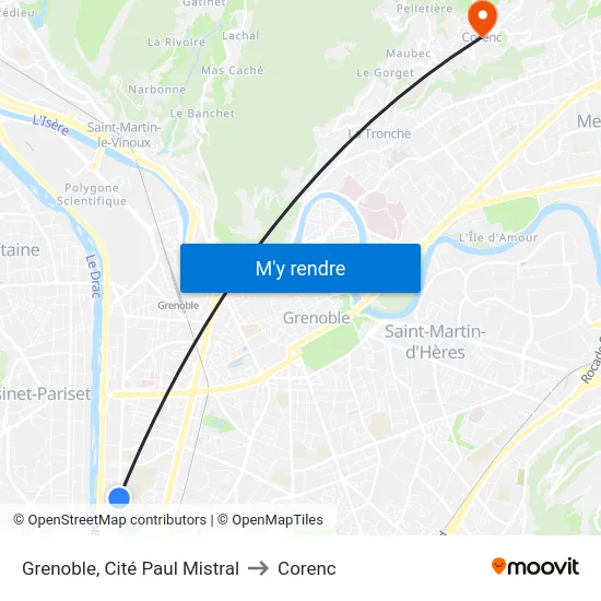 Grenoble, Cité Paul Mistral to Corenc map