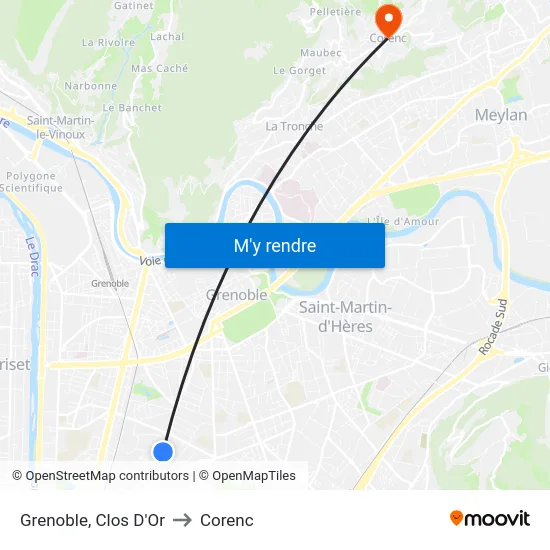 Grenoble, Clos D'Or to Corenc map