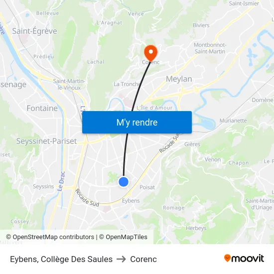 Eybens, Collège Des Saules to Corenc map