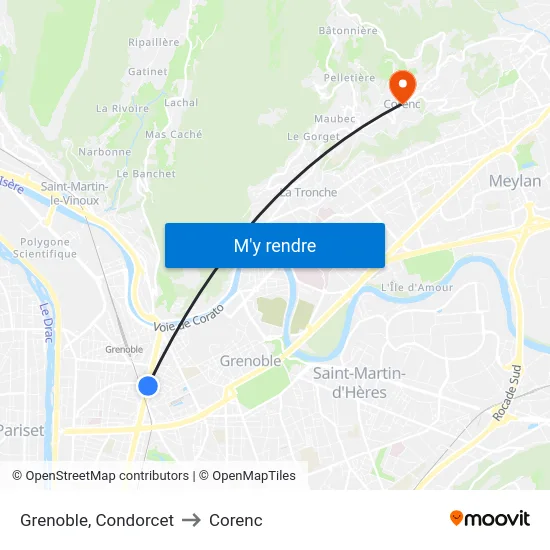 Grenoble, Condorcet to Corenc map