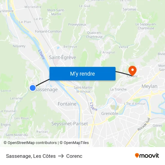 Sassenage, Les Côtes to Corenc map