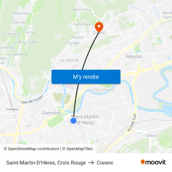 Saint-Martin-D'Hères, Croix Rouge to Corenc map