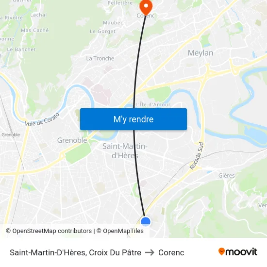 Saint-Martin-D'Hères, Croix Du Pâtre to Corenc map