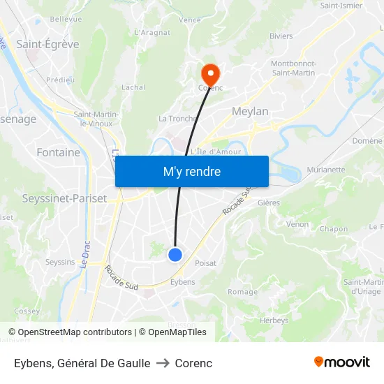Eybens, Général De Gaulle to Corenc map
