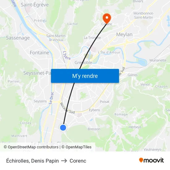 Échirolles, Denis Papin to Corenc map