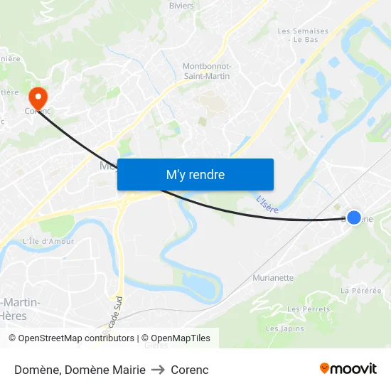 Domène, Domène Mairie to Corenc map