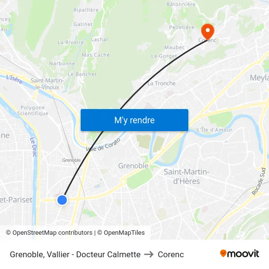 Grenoble, Vallier - Docteur Calmette to Corenc map