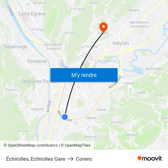 Échirolles, Echirolles Gare to Corenc map