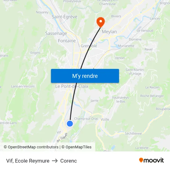 Vif, Ecole Reymure to Corenc map
