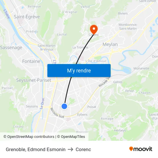 Grenoble, Edmond Esmonin to Corenc map