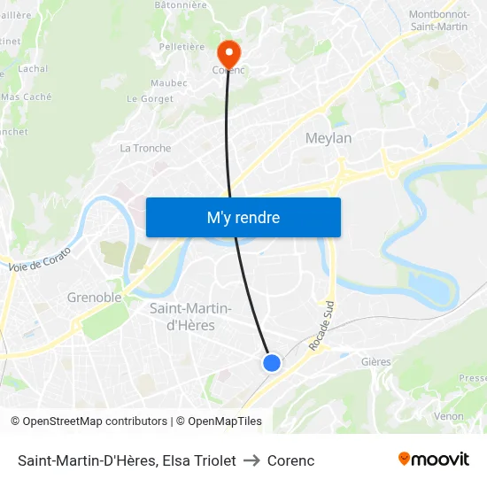 Saint-Martin-D'Hères, Elsa Triolet to Corenc map