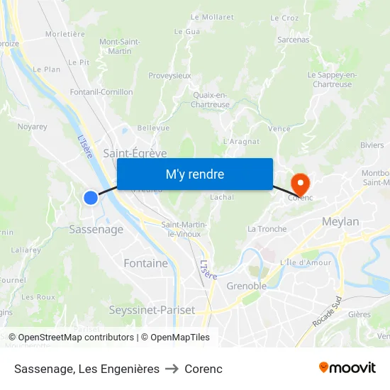 Sassenage, Les Engenières to Corenc map