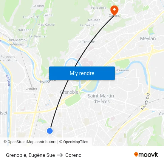 Grenoble, Eugène Sue to Corenc map