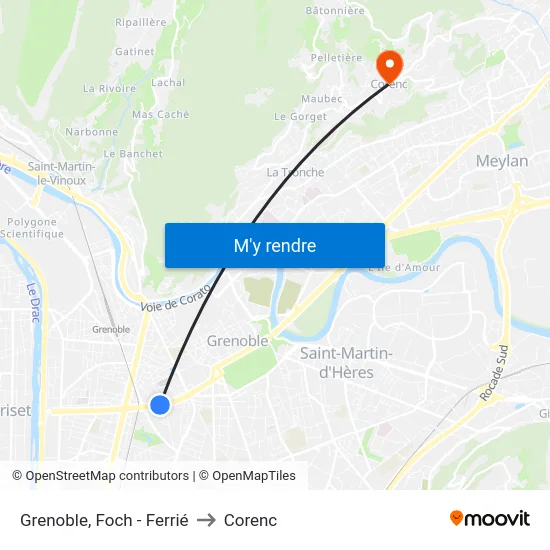 Grenoble, Foch - Ferrié to Corenc map