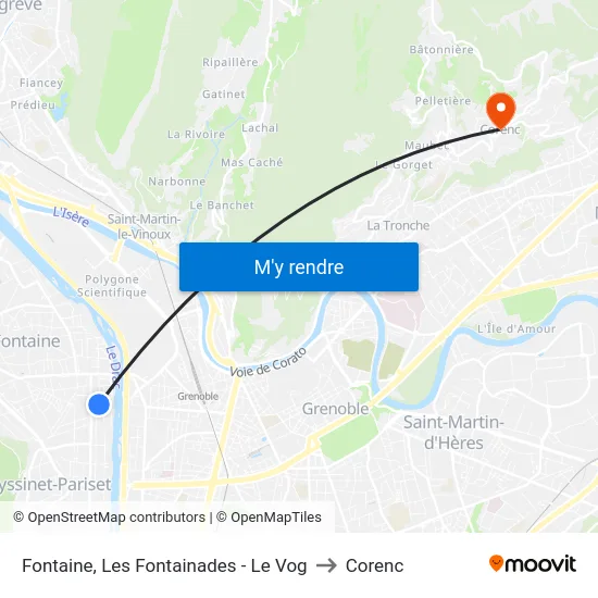 Fontaine, Les Fontainades - Le Vog to Corenc map