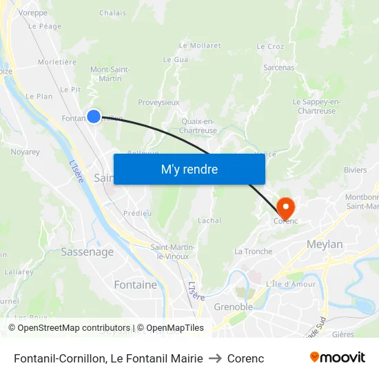 Fontanil-Cornillon, Le Fontanil Mairie to Corenc map