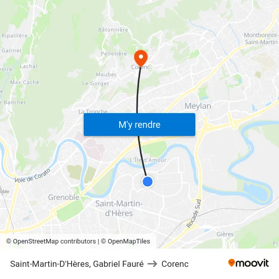 Saint-Martin-D'Hères, Gabriel Fauré to Corenc map