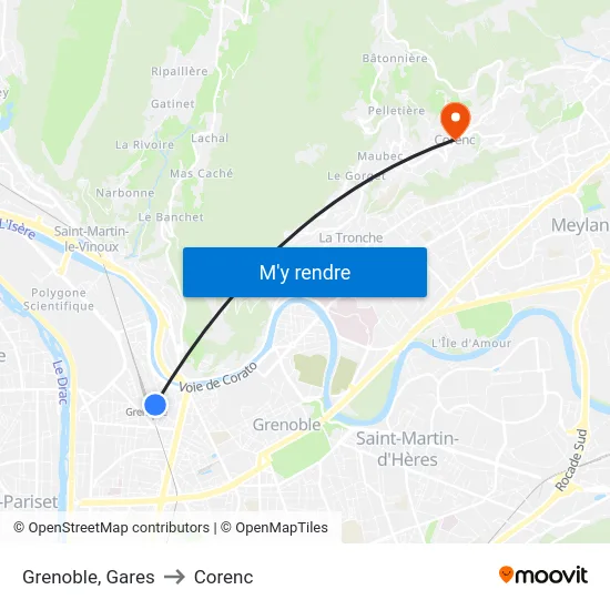 Grenoble, Gares to Corenc map