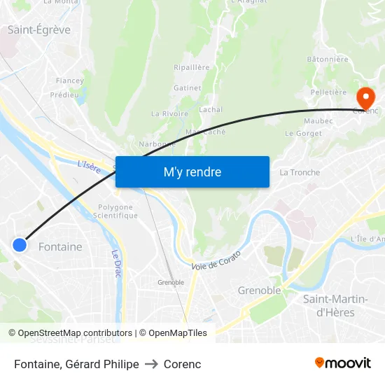 Fontaine, Gérard Philipe to Corenc map