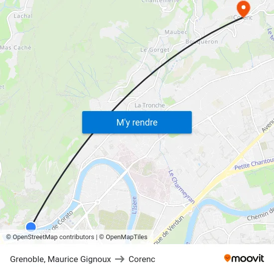 Grenoble, Maurice Gignoux to Corenc map