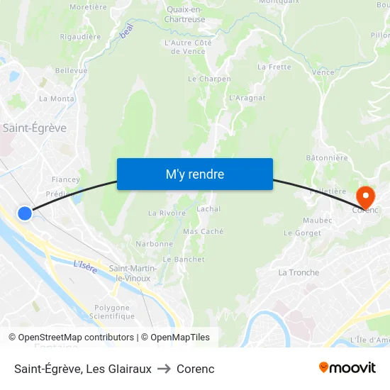 Saint-Égrève, Les Glairaux to Corenc map