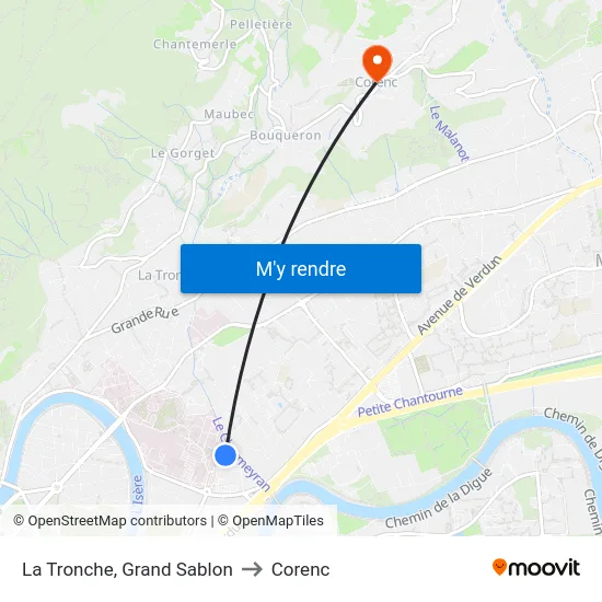 La Tronche, Grand Sablon to Corenc map