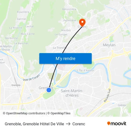 Grenoble, Grenoble Hôtel De Ville to Corenc map