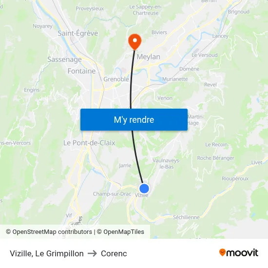 Vizille, Le Grimpillon to Corenc map