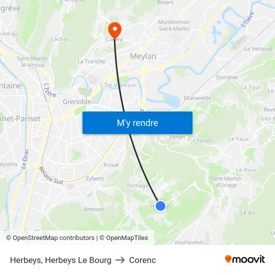 Herbeys, Herbeys Le Bourg to Corenc map