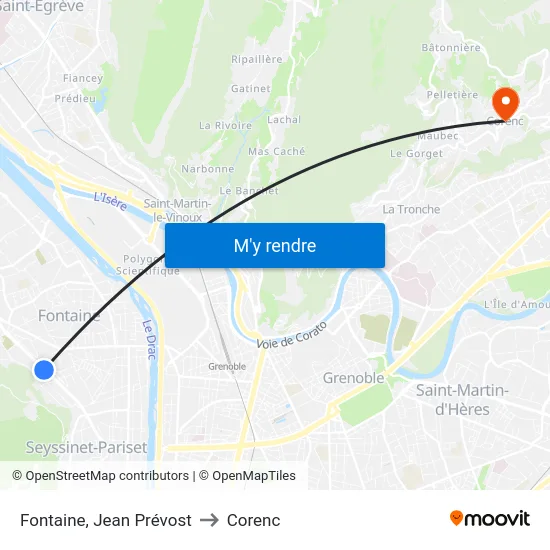 Fontaine, Jean Prévost to Corenc map