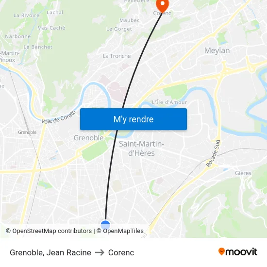 Grenoble, Jean Racine to Corenc map